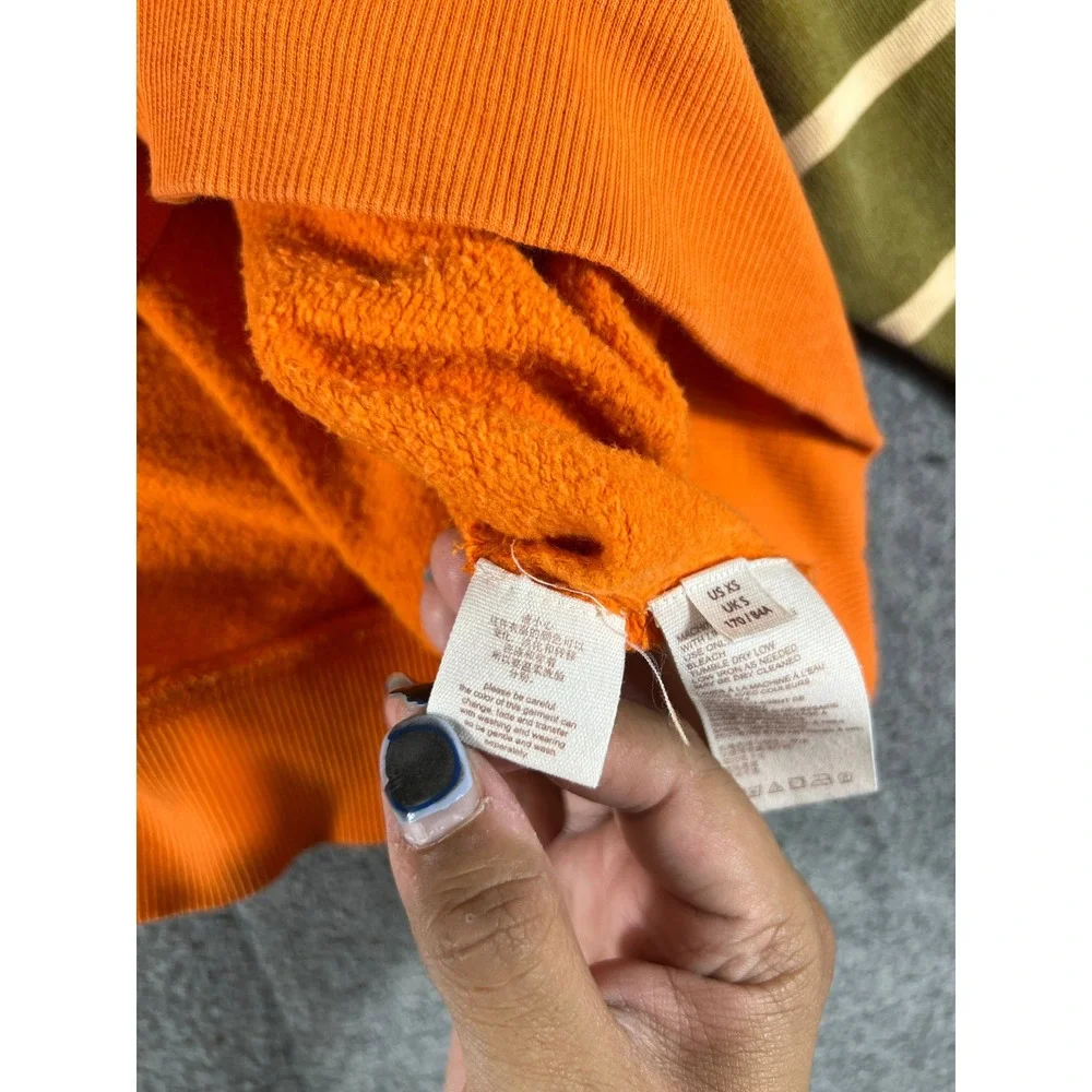 Free People Sweatshirt Womens XS Orange Fleece Lined Graphic Pullover Oversized